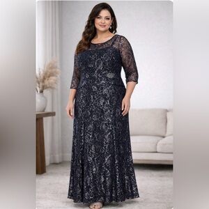 Elegant Dark Navy Lace Evening Gown | Formal Dress | Mother of the Bride | 18W